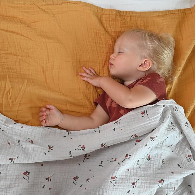 POMISO Muslin Swaddle Blankets for Boys & Girls, Newborn Receiving Blankets, 4 Pack Soft Breathable Baby Swaddles, Large 47x47 Inches, Red Berries & Earthy Colors