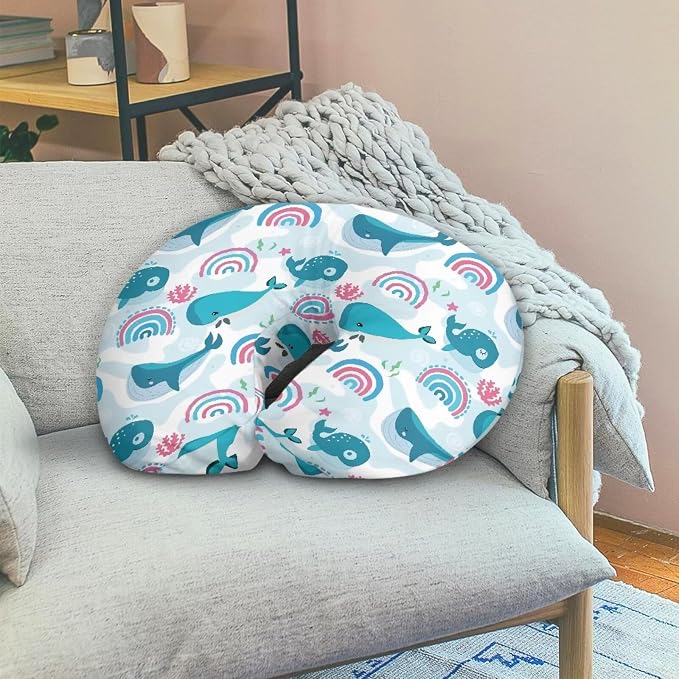 Nursing Pillow Cover for Breastfeeding, Fits Standard Nursing Pillow, Removable Cotton Cover, Blue Whales