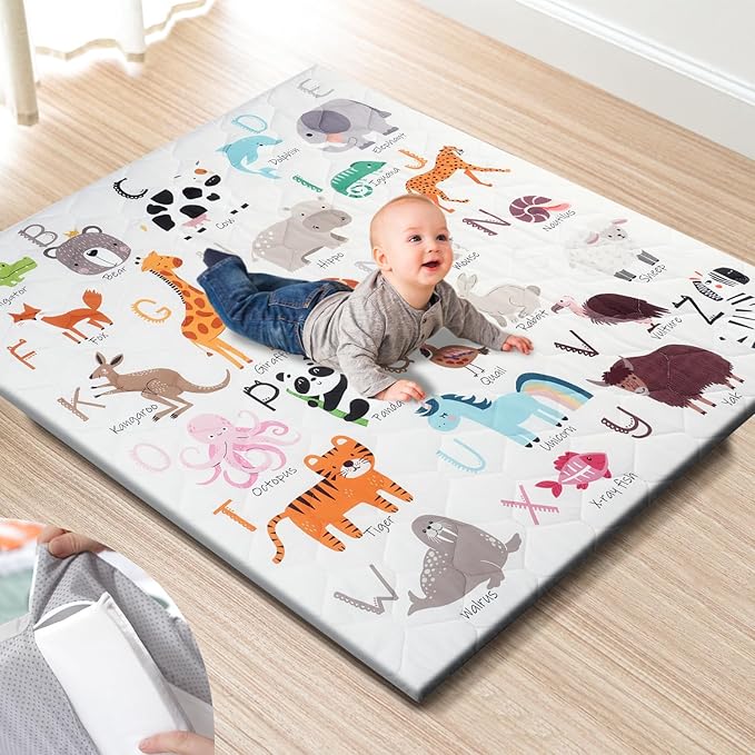 TINYHARBO Premium Foam Baby Play Mat 47" x 47" ??Removable & Machine Washable Cover, Extra Thick Padding Playpen Mat, Non-Slip Crawling Mat, Easy to Clean for Infants, Toddlers & Babies