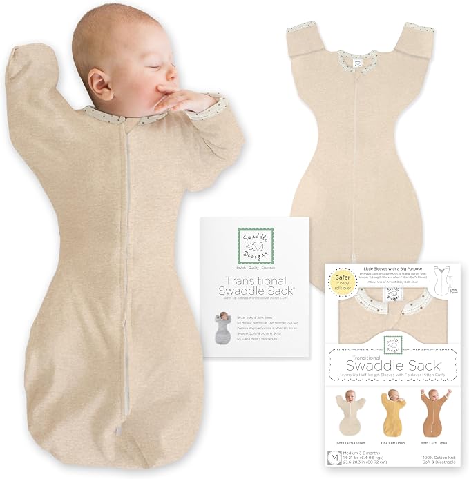 SwaddleDesigns Transitional Swaddle Sack, Arms Up Half-Length Sleeve Mitten Cuff, Most Gradual Transition Swaddle for Newborn