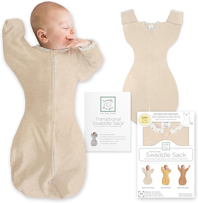 SwaddleDesigns Transitional Swaddle Sack, Arms Up Half-Length Sleeve Mitten Cuff, Most Gradual Transition Swaddle for Newborn