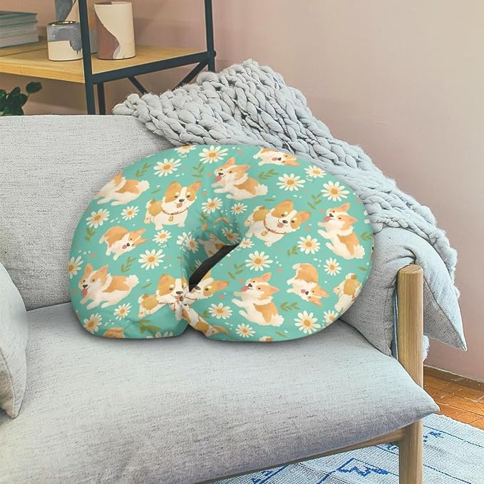 Jeiento Cute Welsh Corgi Dog Nursing Pillow Covers Daisy Flower Nursing Pillowcase for Mom,Newborn Zipper Slipcover for Breastfeeding Pillows Reversible Removable U-Shaped Pillow Case for Dog Lover