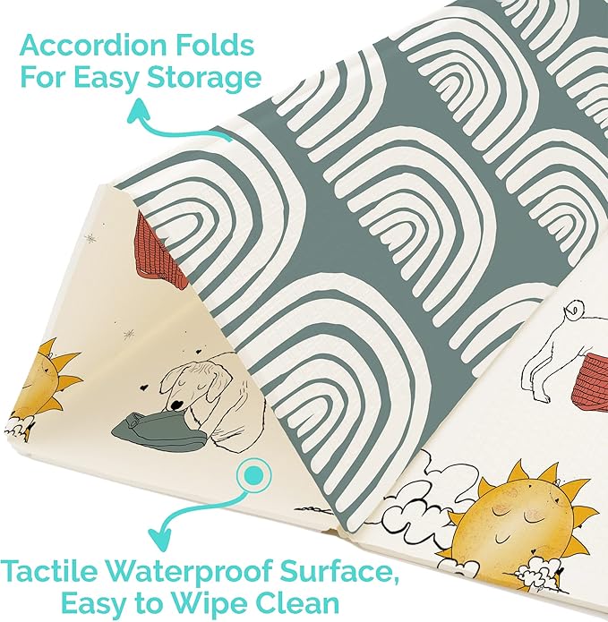 JumpOff Jo Foldable Foam Play Mat ??Large Waterproof Baby & Toddler Activity Floor Mat, Double-Sided 70 x 59 Inch Play Surface