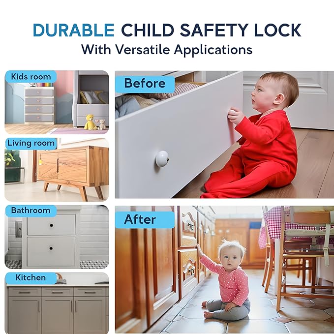 Baby Proof Me 36-Pack Magnetic Cabinet Locks, Baby Proofing Child Safety Locks with 9 Keys, No-Drill 3M Adhesive for Cabinets & Drawers