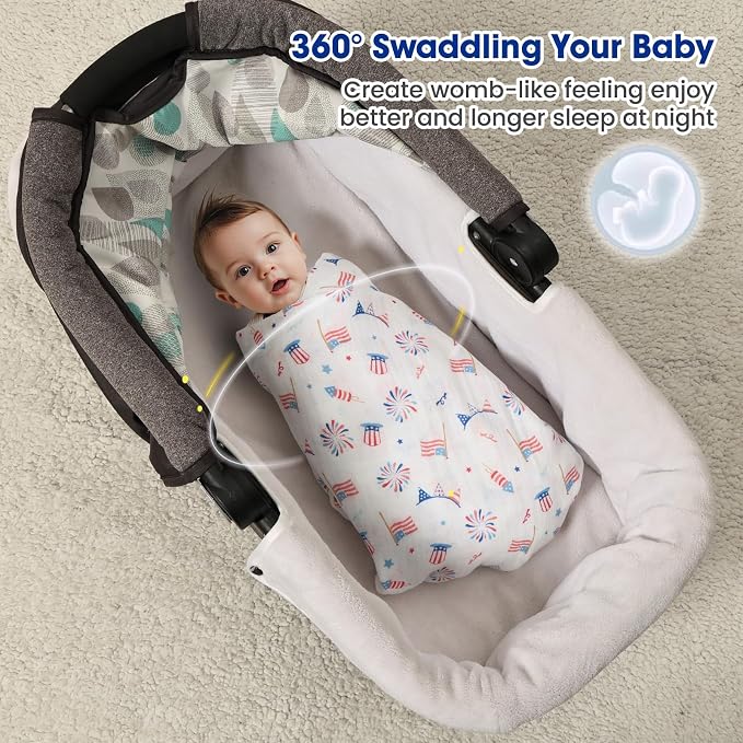 david's kids 4 Pack Baby Muslin Swaddle Blankets, 100% Cotton and Ultra Soft Breathable Receiving Blanket Wrap for Boys Girls, Large 47 x 47 inches, New Born Essentials, Flag