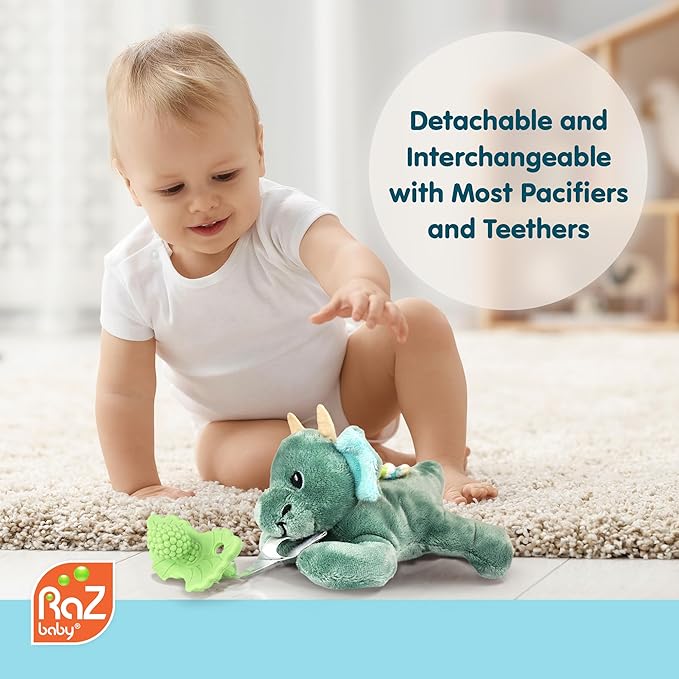 RaZbaby Dragon RaZbuddy w/RaZberry Teething Relief Pacifier ??Soothes Sore Gums w/Nature-Inspired Texture, 100% BPA-Free Silicone Teether, Detachable Stuffed Animal ??3 Months+ Teether, Mint