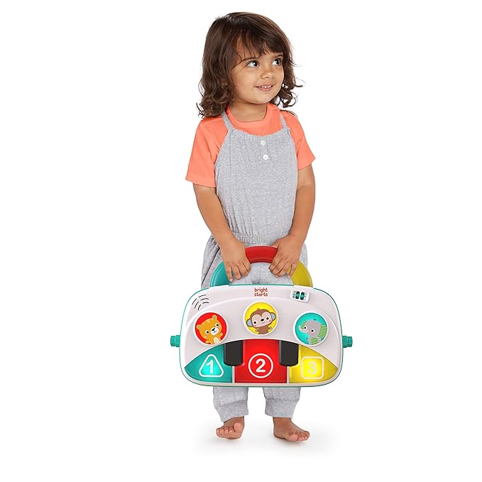 Bright Starts 4-in-1 Groovin??Kicks Piano Gym, Tummy Time Play Mat & Activity Baby Toys, Green - Tropical Safari, Newborn to Toddler