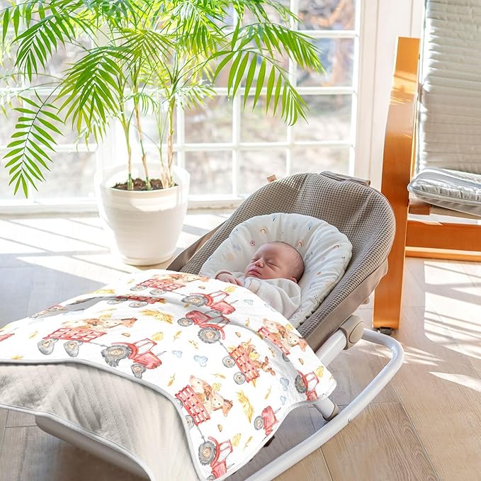 Ollabaky Animals Red Tractor Baby Blanket for Boys Girls Cotton Throw Blanket Swaddle Blanket for Crib Stroller Nursery Receiving Blanket Infant Toddler Unisex 30"x40"
