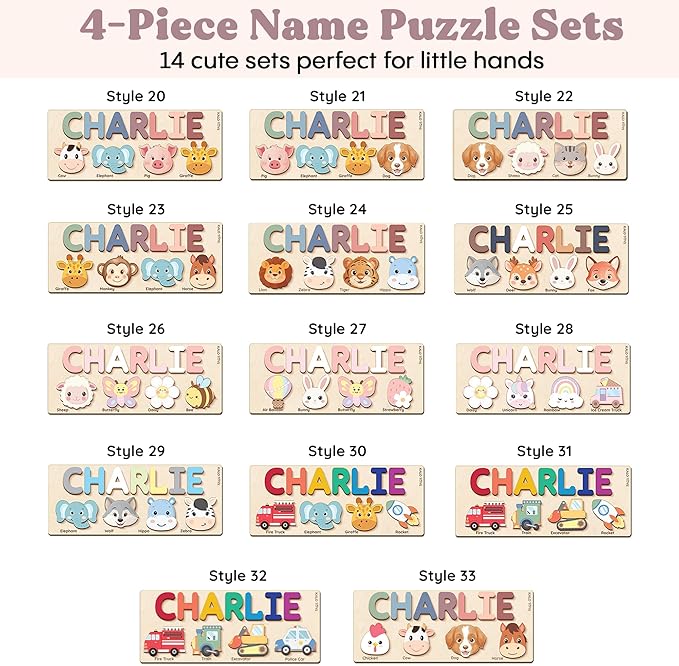 Custom Name Puzzle for Toddlers - Personalized Baby Gift with Animal Art Backdrop | 48 Animal Themes | 1st Birthday Gift for Boy & Girl | Personalized Baby Gifts