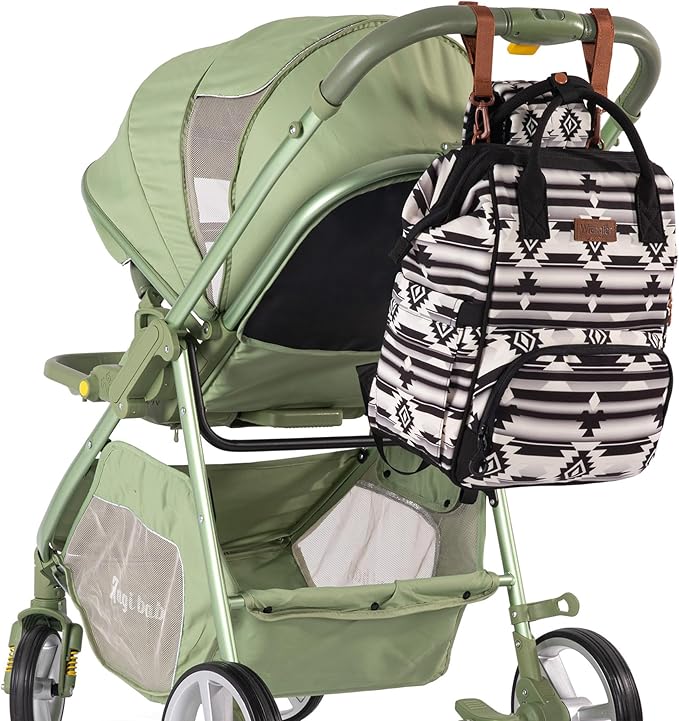 Wrangler Aztec Backpack Organized Daypack Travel Baby Bag with Stroller Strap and Side Bottle Pockets WG2204-9110BK