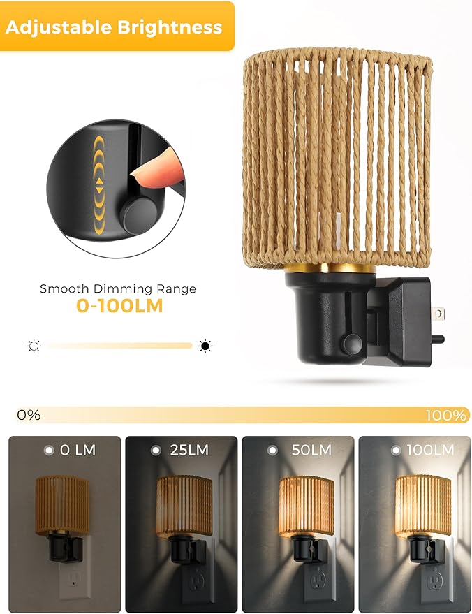 L LOHAS LED Night Lights Plug into Wall, Boho Night Light, Decorative Bohemian Night Lights, Dimmable 0-100LM, Daylight White, Light Sensor, Vintage NightLight Farmhouse for Bedroom Bathroom, 1 Pack