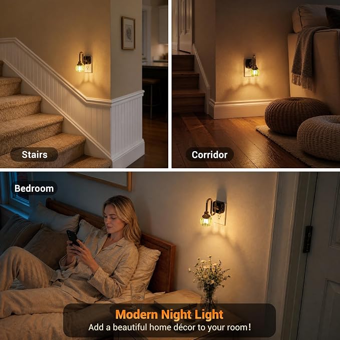 JandCase Night Light, Night Lights Plug into Wall, Green Tulip LED Nightlight, 0-100 LM Dimmable Nightlights, Dusk to Dawn Sensor, 1W Vintage Nite Light for Bathroom Hallway Gift Decor, 1 Pack