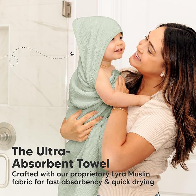 KeaBabies 2-Pack Muslin Baby Bath Towels with Hood for Girls, Boys and Baby Hair Brush - 100% Cotton Hooded Bath Towel, Soft & Absorbent for Toddlers, Baby Brush with Soft Goat Bristles