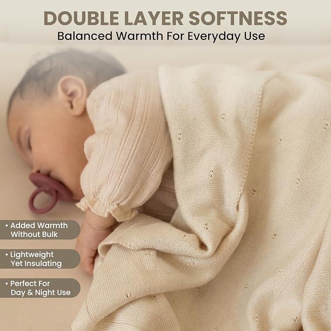 Pointelle 100% Tencel Baby Blanket 30x40 in, Warm White – Oeko-Tex Certified, Silky Soft Hypoallergenic Knit, Thermal-Regulating Swaddle & Receiving Blanket for Newborns