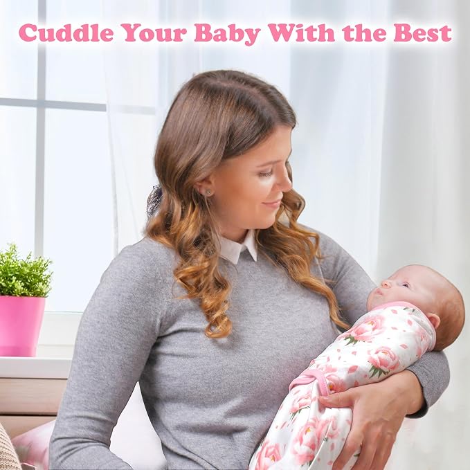 Swaddles for Newborns – 3-Pack Infant Swaddles 3-6 Months – Adjustable Swaddle Sleep Sack – Soft Organic Cotton Baby Wrap for Safe & Cozy Sleep (Hearts-Flowers)