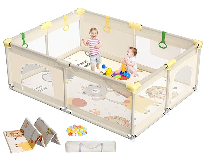 CoziBB Baby Playpen with Mat, 71" × 59" Extra Large Playpen for Toddler, Play Yard, Baby Fence Play & Sleep Area for Indoor & Outdoor