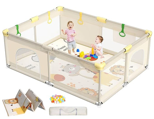 CoziBB Baby Playpen with Mat, 71" × 59" Extra Large Playpen for Toddler, Play Yard, Baby Fence Play & Sleep Area for Indoor & Outdoor