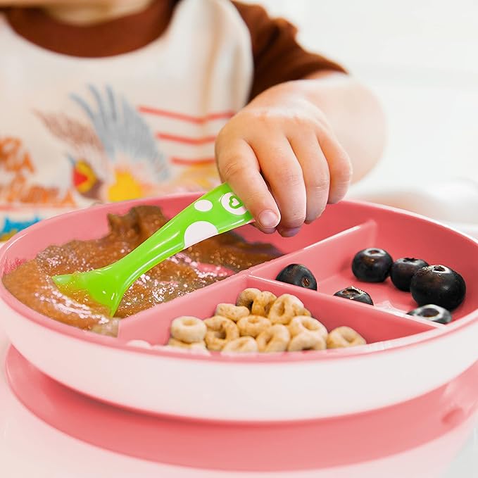 Munchkin Stay Put Suction Plates for Baby and Toddler, 3 Divided Sections , Pink/Purple