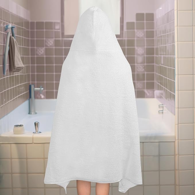 ORIGINAL KIDS Hooded Bath Towel Wrap - Ultra Soft 100% Cotton Terry Large Oversized Hooded Kids Towel - Toddler Big Kid Shower Pool Beach Towel - Absorbent Quick Dry Easy Care Gift - 30 x 54 - White