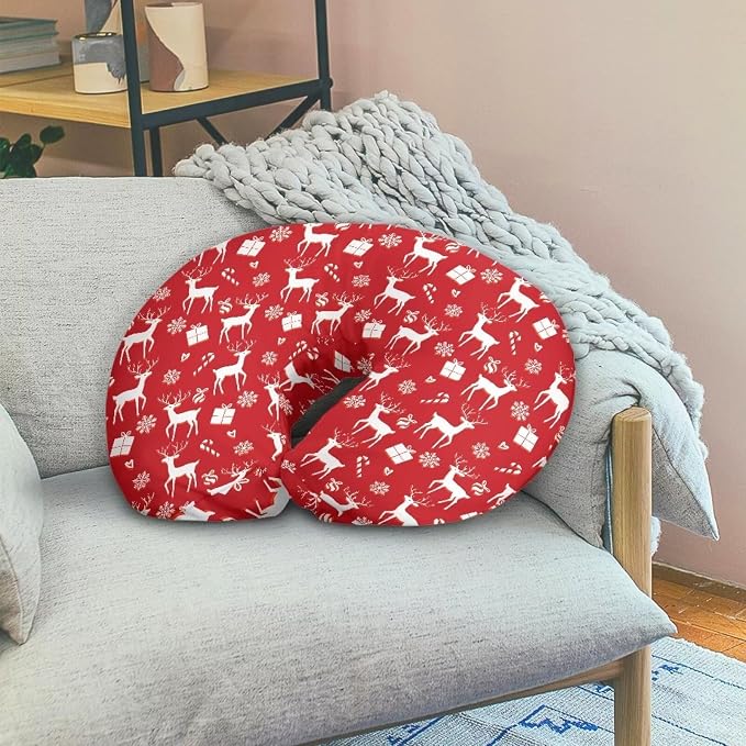 Christmas Snowflake Deer Feeding Pillow Case for Baby Girls & Boys Soft Breathable Nursing Pillow Support Cover with Hidden Zipper for Newborn Nursing Pillows, Red Christmas Decor