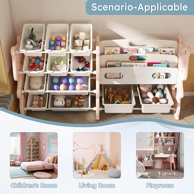 Kids Toy Organizer with 12 Storage Bins, Toy Storage Cabinet Unit with Bookshelf for Kids' Toys, Children Bookshelf and Toy Storage for Playroom, Kids Room, Nursery Room