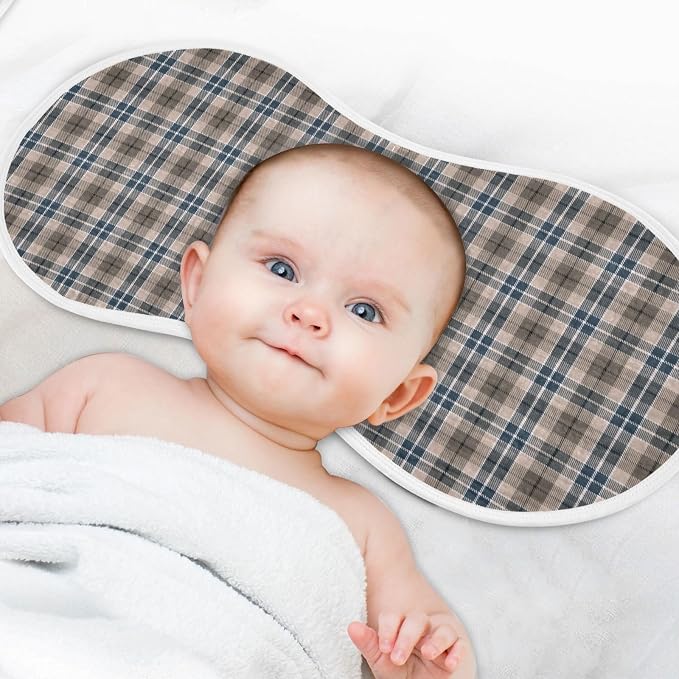 Brown Plaid Checkered Baby Muslin Burp Cloths Set of 2 Geometric Gingham Muslin Washcloths Rustic Patch Milk Spit Up Rags Soft Newborn Towel for Unisex Boys and Girls, 22 x 11 Inch