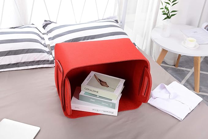 Minoisome Storage Basket Felt Storage Bin Collapsible& Convenient Box Organizer with Carry Handles for Office Bedroom Closet Babies Nursery Toys Laundry (Red, 17.9inch（L）Ã?2.2inch（W）Ã?1.6inch（Hï¼?