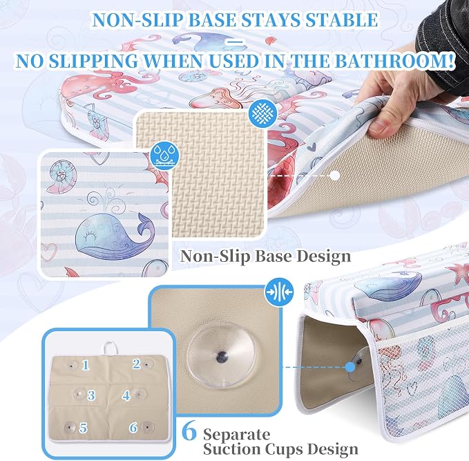 Bath Kneeler and Elbow Rest Pad Set, Jellyfish Design 1.5" Thick Comfortable Kneeling Cushion with Organizer Pockets - Quick Drying, Foldable, Non-Slip for Bathing Time(Jellyfish)