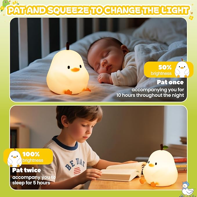 Night Light for Kids, Rechargeable Dimmable Silicone LED Nightlight with 7 Colors, Baby Nursery Night Lamp, Touch Squishy Lamp, Cute Gifts for Girls, Boys, Toddler Room Decor, White Duck