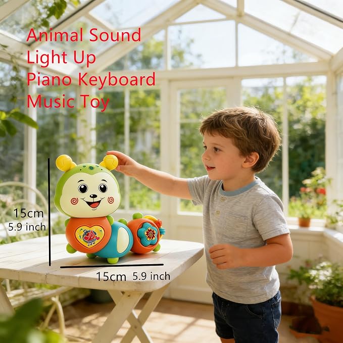 Baby Piano Drum Music Toy 6-12 Months, Twist Caterpillar Light Up Musical Keyboard Animal Sound, Toddler 12-24 Early Learning Educational Interactive Infant Toys Girl Boy Gift 1 Year Old
