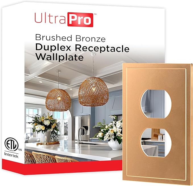 UltraPro Screwless Duplex Receptacle Wallplate, 1-Gang ??Modern Snap-On Cover, Child-Safe, Durable Polycarbonate, Easy DIY Installation ??Brushed Bronze ??85748