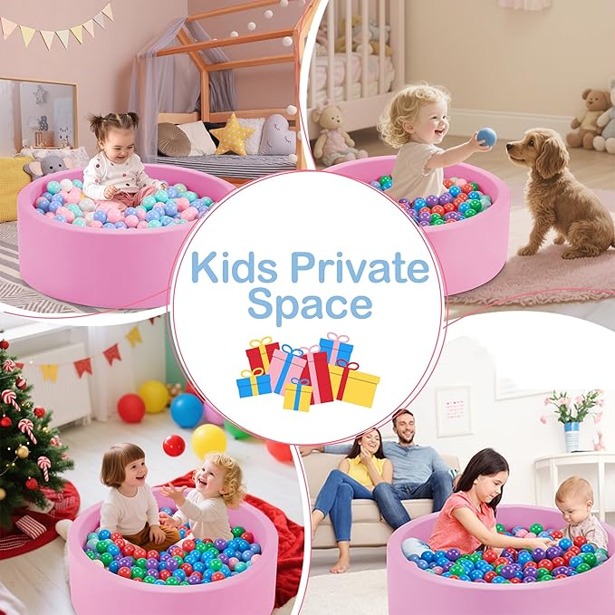 47.2" x 15.7" Foam Ball Pit for Toddlers, Baby Round Balls Pool for Babies 1-3, Kids Play Ball Pits for Boys and Girls, Balls Not Included, Pink
