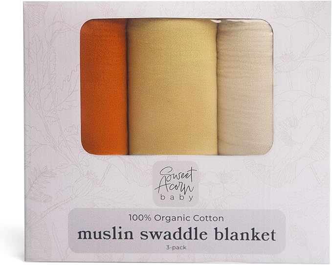 Muslin Swaddle Blanket ??Soft Cotton Muslin Baby Blanket for Newborns, Infants, and Toddlers, All-Season Comfort Baby Essential - Orange, Yellow, White