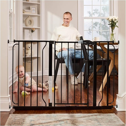 Regalo Safety 29-49" Easy Step Extra Wide Baby Gate for Doorways & Bottom of Stairs, Pressure Mounted Safety Gate with Door for Babies, Toddlers & Pets, Black