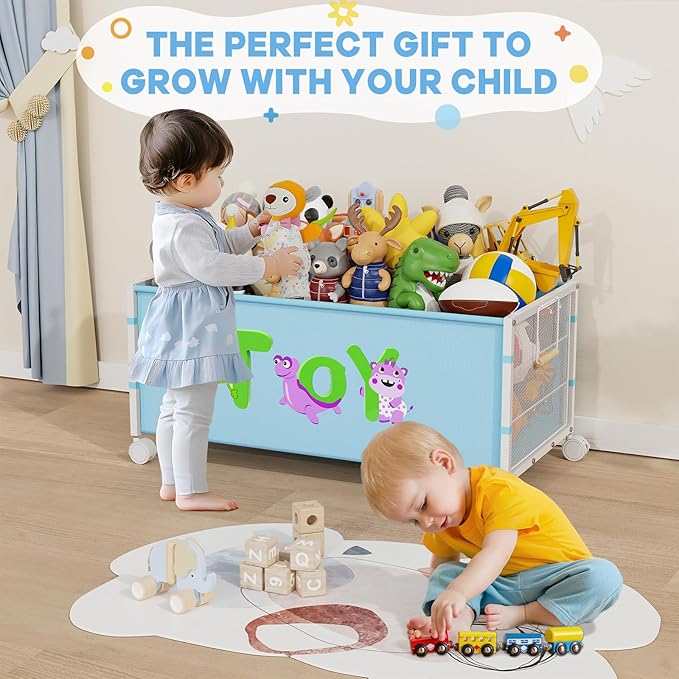 JBBTOOL Large Toy Box, Toy Storage Organizer for Kids, Toy Chest for Toddlers with 360° Wheels, Toybox for Living Room, Oxford Cloth Toy Box for Boys, Girls, Stuffed Animals, Clothes