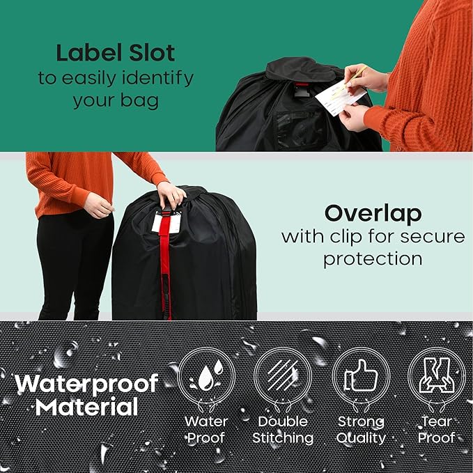 reperkid Large Stroller Bag for Airplane Travel, Black & Red, 47" H x 24" W x 15" D, Fits Most Large, Single, Double, Jogging Strollers ??Premium Waterproof Cover, Adjustable Shoulder Straps