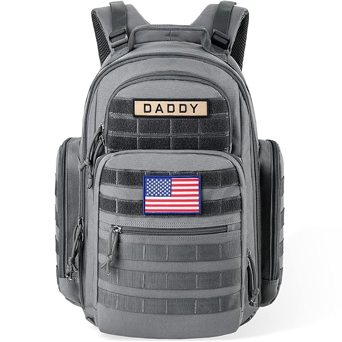 SHARKMOUTH Diaper Bag Backpack for Dad and Mom, Military Molle diaper Pack with Insulated Bottle Holders and Wipe Pocket