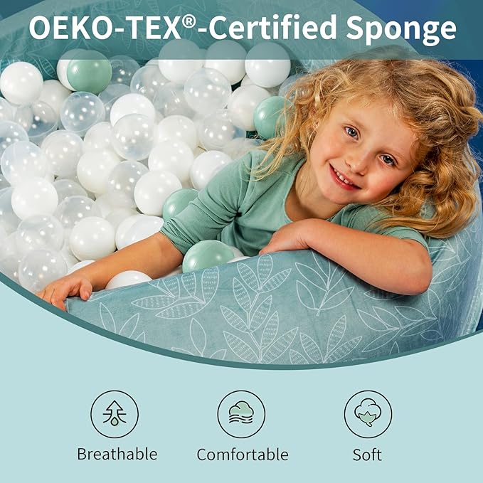 Foam Ball Pit 35.4"x 11.8" for Toddlers and Kids,Round Ball Pool Indoor Outdoor Baby Playpen,Ideal Gift for Infants,Balls not Included - Sage
