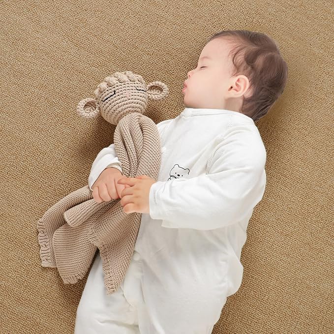 Neiwech Sheep Snuggle Loveys for Babies Cotton Baby Security Blanket for Newborn Infant Boys Girls Camel