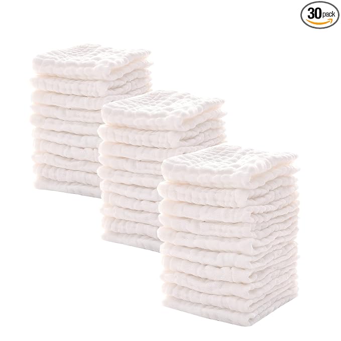 Baby Muslin Washcloths -6 Layer Soft Absorbent Face Towel - Natural Newborn Wipes for Delicate Skin - Baby Registry as Shower