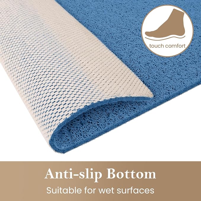 Shower Mat Bathtub Mat Non-Slip,47x16 inch, Soft Tub Mat with Drain,PVC Loofah Bath Mat (Phthalate Free) for Tub and Bathroom,Lake Blue