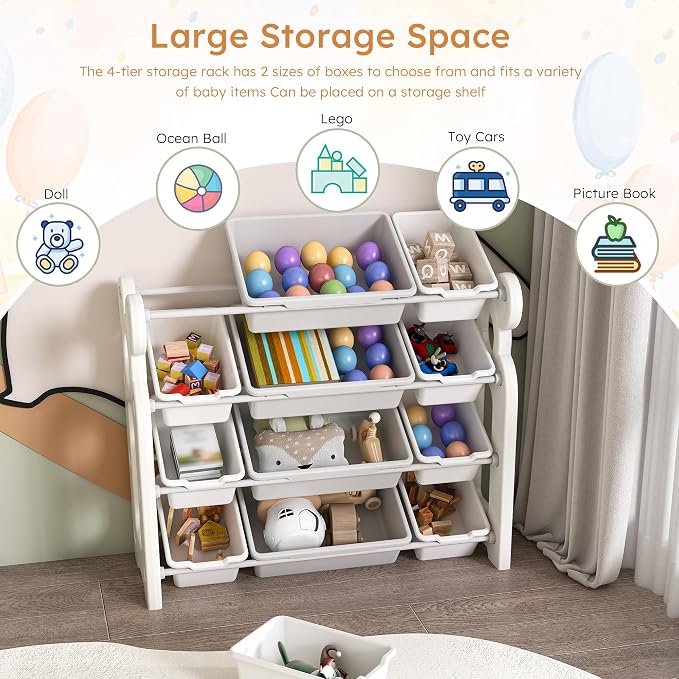 Kids Toy Organizer with 12 Storage Bins, Toy Organizer and Storage for Kids’ Toys, Children Toy Storage Organizer for Playroom, Kids Room, Nursery Room