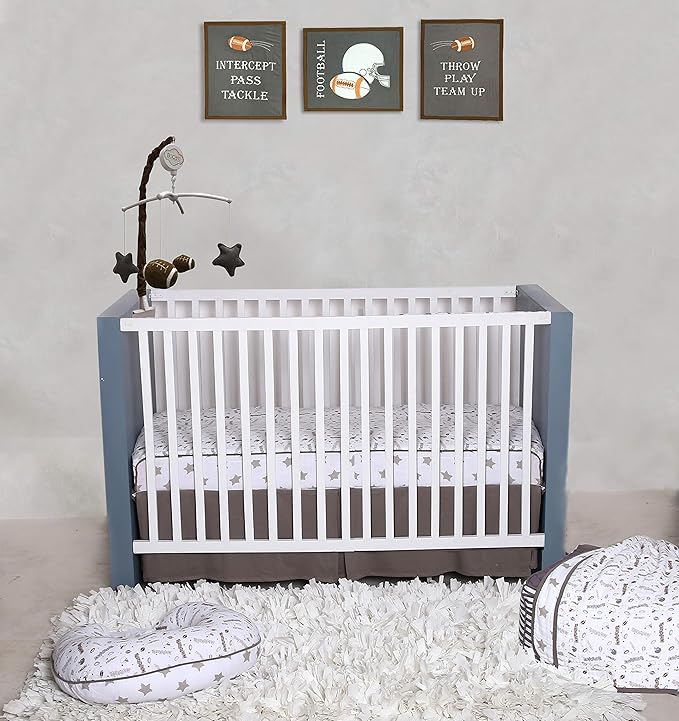 Bacati - 4 Pack Sports Baby Swaddle Blankets Boys Swaddle Wrap Soft Breathable Cotton Muslin Swaddle Blankets Receiving Blanket for Boys, Large 45 x 45 inches (Football Brown/Grey)