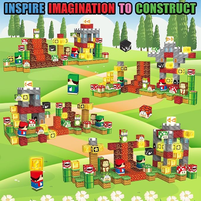Daoyehsy 200PCS Magnetic Blocks Building Toys, 1" Light Up Building Blocks Magnet Cubes Tiles for Toddlers Boys Girls 3+, Build 3D World STEM Sensory Construction Toys