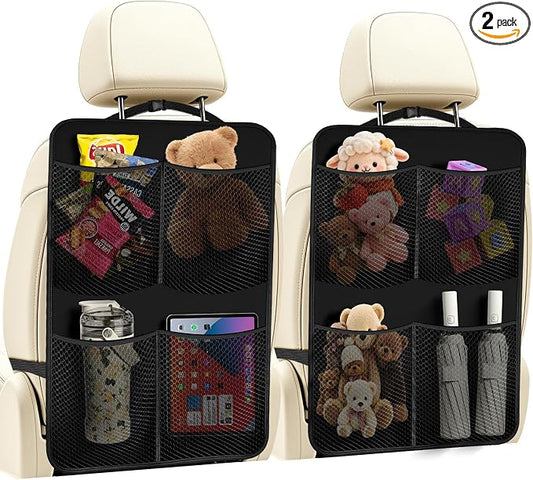 2 Pack Back Seat Cover For Kids + 4 Pocket Storage Organizer,Car Kick Mats Backseat Protector, Car Seat Back Protectors Backseat Organizer For Vehicles