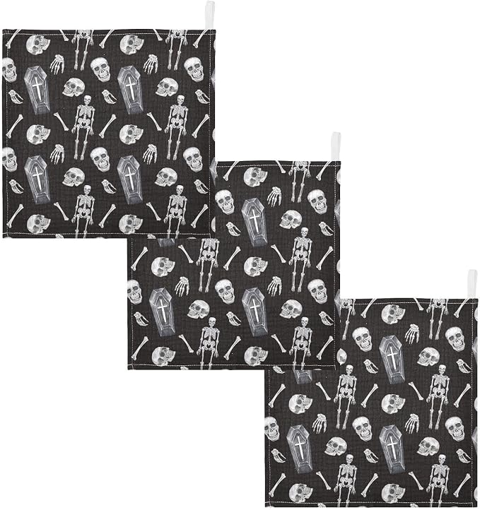 vvfelixl Baby Washcloths Cotton Creepy Skull Baby Muslin Washcloths Soft Baby Face Towel for Newborn Infants, 11.8 X 11.8 inch, one sizex5
