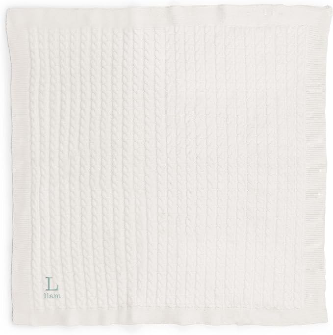 WEDDINGSTAR Custom Embroidery Cotton Cable Knit Baby Blanket White - Monogram