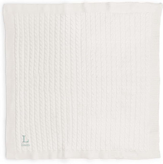 WEDDINGSTAR Custom Embroidery Cotton Cable Knit Baby Blanket White - Monogram