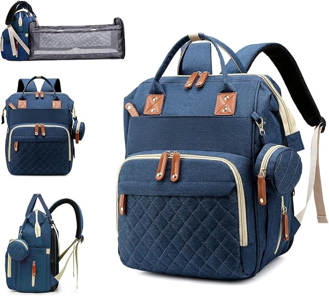 Baby Diaper Backpack with Changing Pad, Waterproof, USB Port, Large Capacity (Blue)