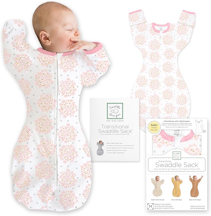 SwaddleDesigns Transitional Swaddle Sack, Arms Up Half-Length Sleeve Mitten Cuff, Most Gradual Transition Swaddle for Newborn